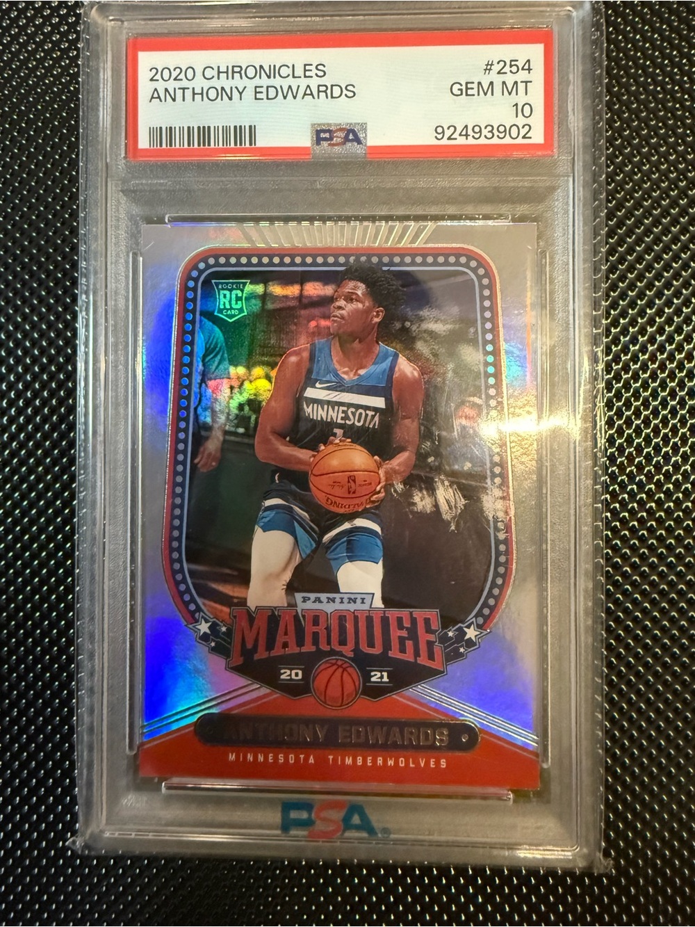 Panini Marquee Anthony Edwards Rookie Card - Blue/Red PSA 10